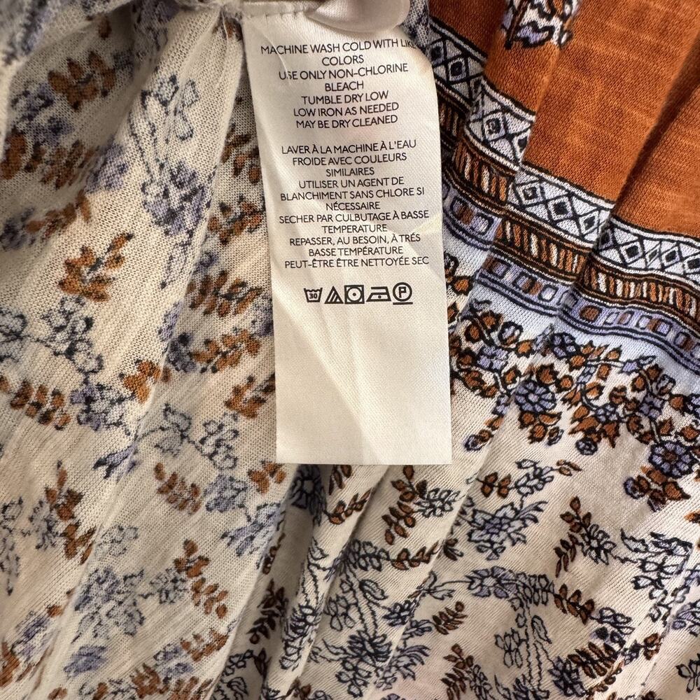 Free People High-Low Scoop Back Paisley-Print Top Boho Puff Sleeve Peasant XS - Picture 12 of 13
